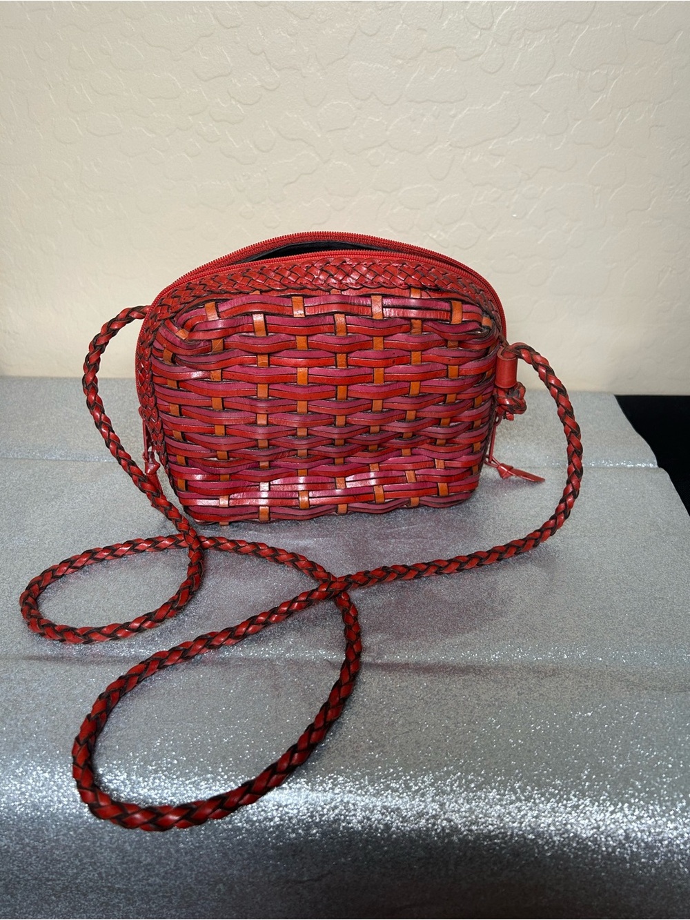 Saks Fifth Avenue Vintage 90’s Woven Crossbody Bag Long Strap Unique Colors Rare